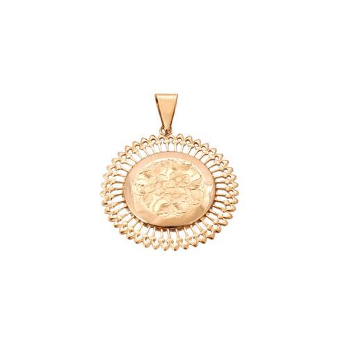 Pendentif Médaille motif floral décor rayonnant 58 Facettes