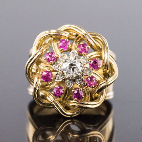 Bague 50 Bague rétro diamants rubis et fils d'or entrelacés 58 Facettes 20-155-49
