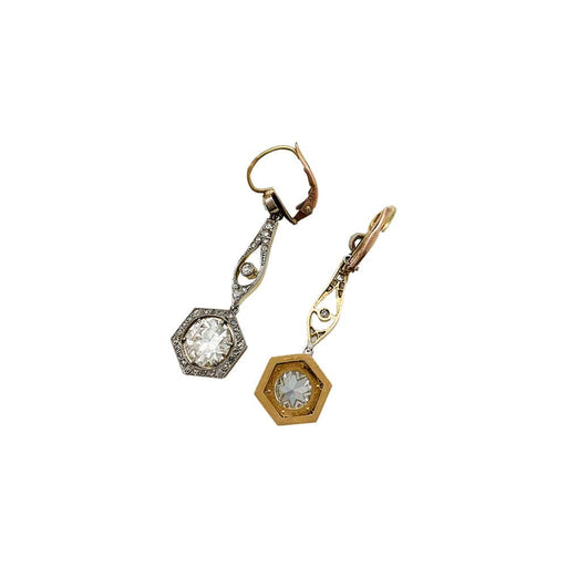 Boucles d'oreilles Boucles d'oreilles pendantes 1900 platine, or et diamants. 58 Facettes 30494