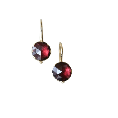 Boucles d'oreilles Dormeuses anciennes or et grenats 58 Facettes