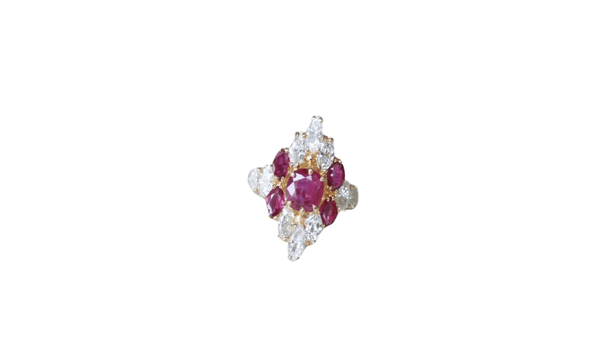 Bague 53 Bague fil marquise Or jaune Rubis Diamants 58 Facettes