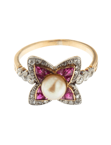 Bague 53 Bague en or jaune, perle et rubis naturels 58 Facettes