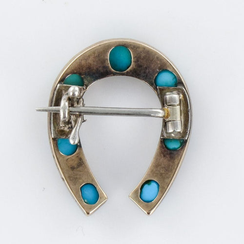 Broche Broche fer à cheval turquoises perles fines diamants 58 Facettes 19-222