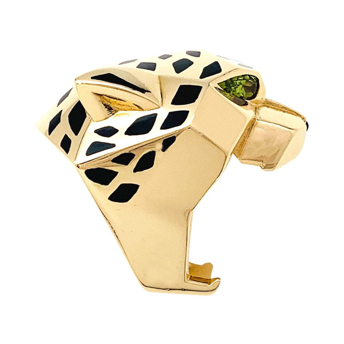 Cartier "Panthère" ring in yellow gold, peridots, lacquer, profile onyx