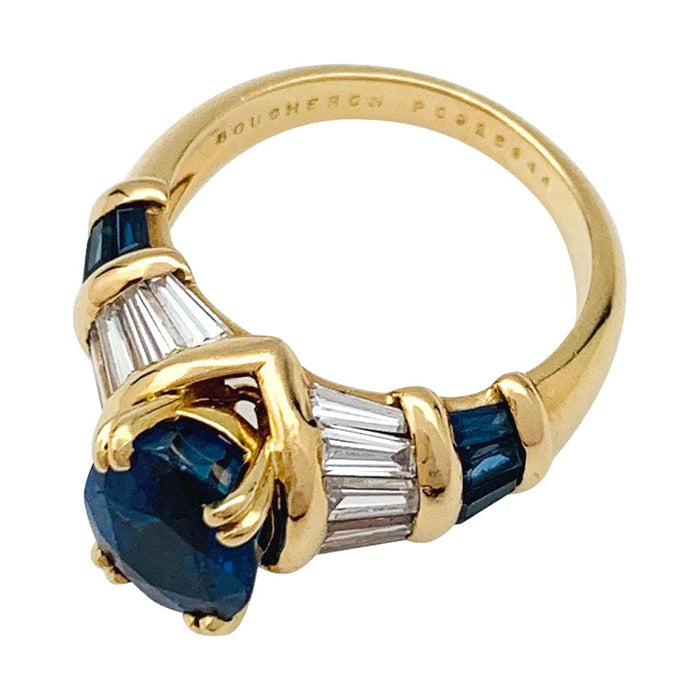 Boucheron ring in yellow gold, sapphires and diamonds. cheap used alternative view