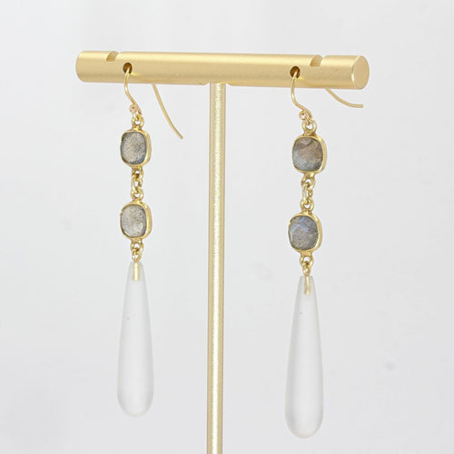 Boucles d'oreilles Boucles d'oreilles de création quartz poli et labradorites 58 Facettes 21-318