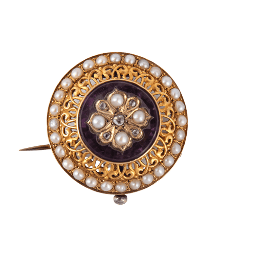 Broche Broche Fleur d'améthyste Perles Diamants 58 Facettes 1