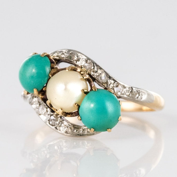 Bague 51 Bague turquoises, perle fine et diamants 58 Facettes 14-092-8206327-51