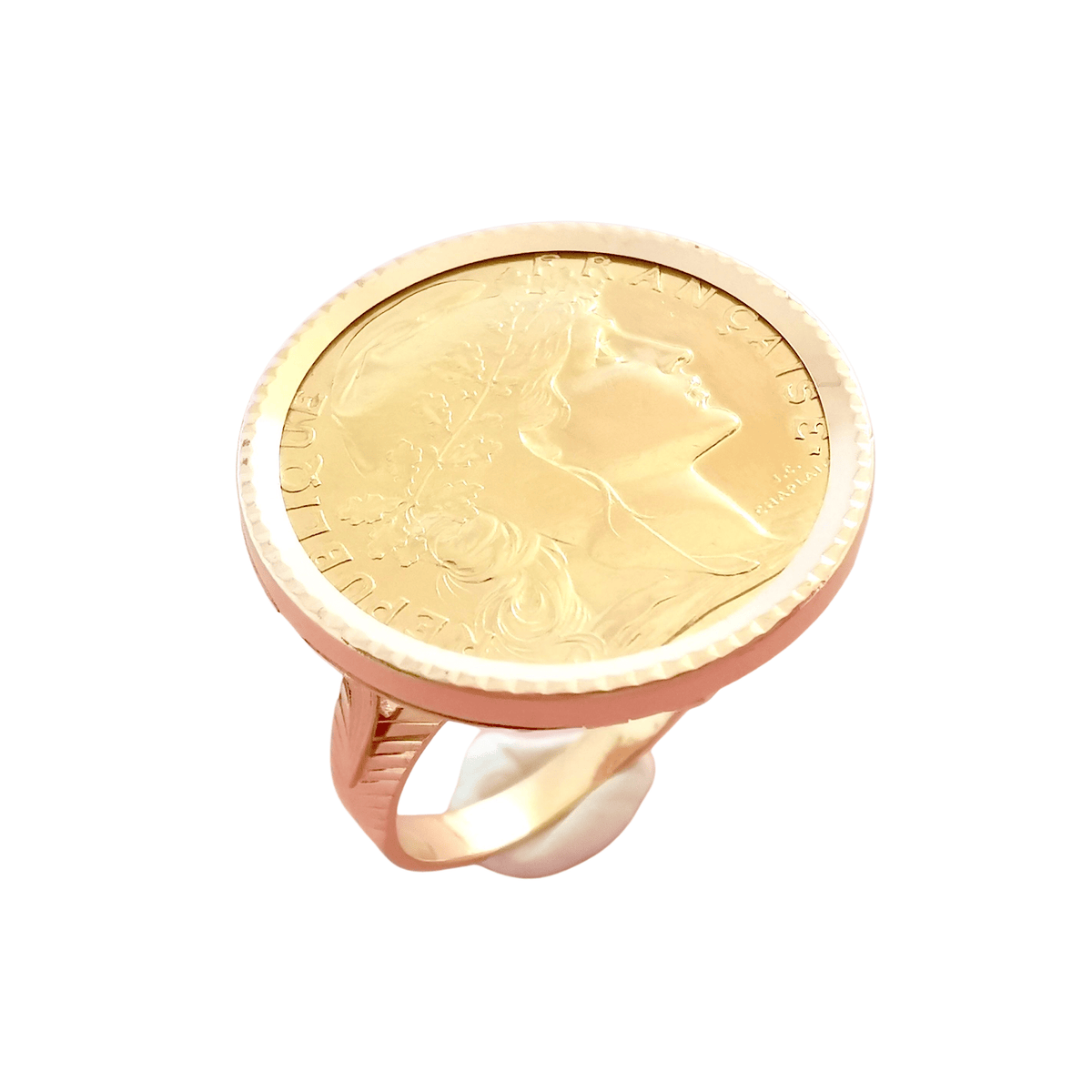 Bague Pièce Or 9 Carats Avec 20 Francs Marianne - Monture Griffée - Neuf Avec étiquettes - Unisexe