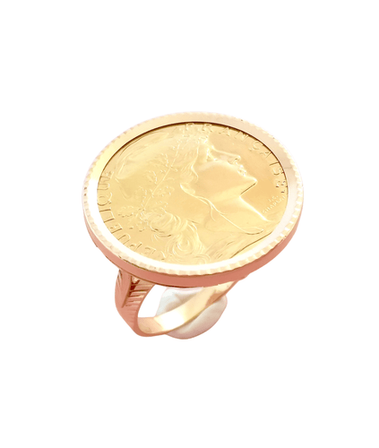 Bague Bague pièce 20 Francs Marianne coq 1907 or jaune 58 Facettes AA 1565