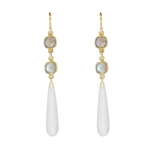 Boucles d'oreilles Boucles d'oreilles de création quartz poli et labradorites 58 Facettes 21-318