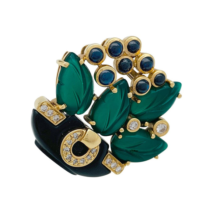 Cartier Clip Clip, "Tabriz", sapphires, agates, diamonds, onyx. 58 Facettes 30183