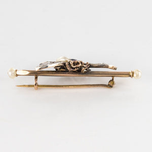 Broche Ancienne Figurative - Petit Musicien Insecte Au Luth - Strass Et Perle - Vintage - Occasion