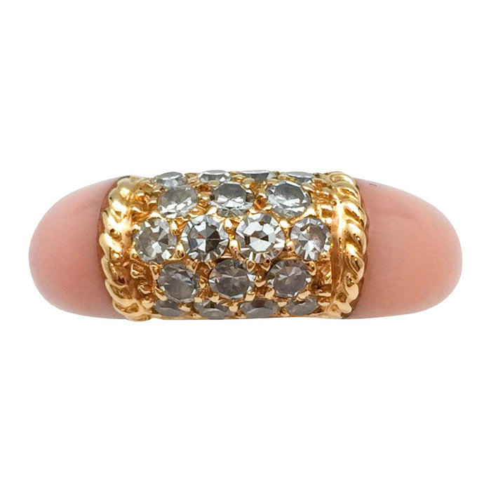 Van Cleef et Arpels "Philippine" ring in yellow gold, pink coral and diamonds.