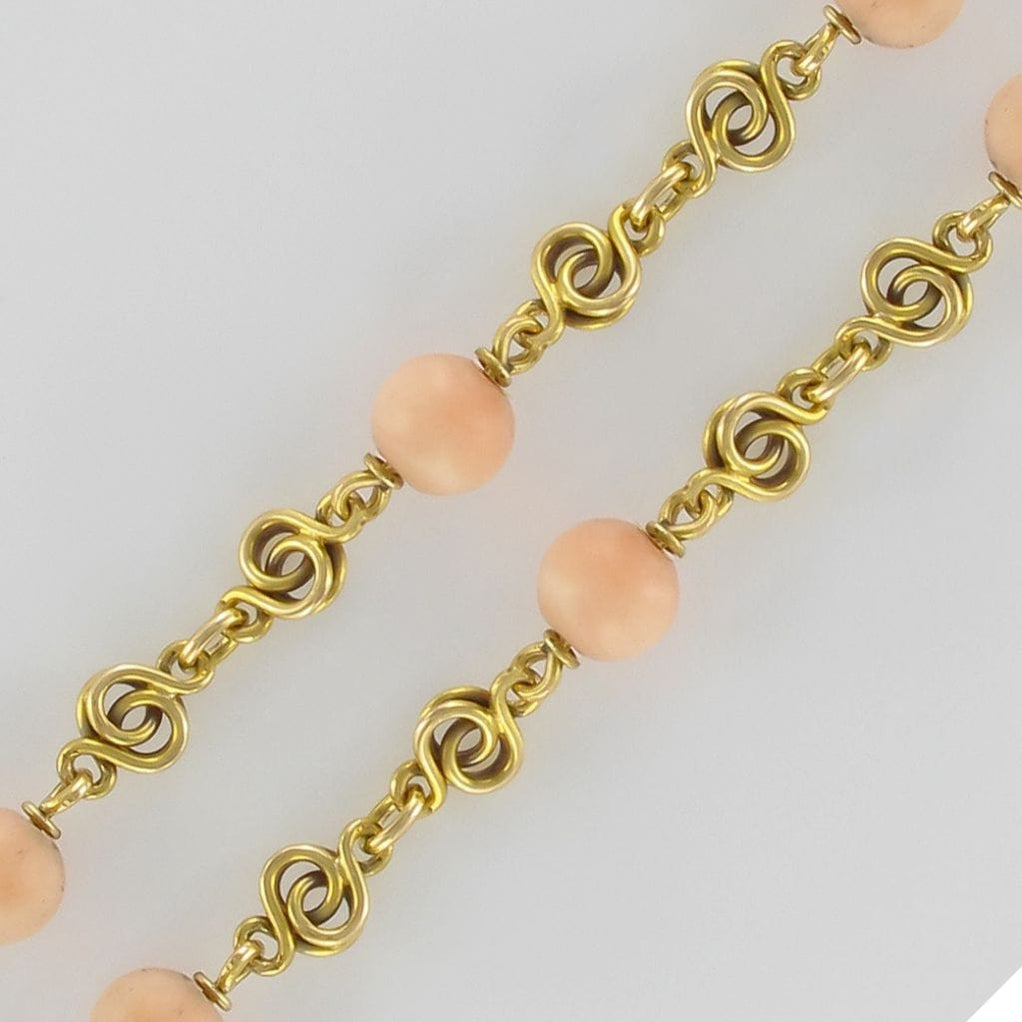 Collier Ancien En Corail Peau D’ange, Pierre Orange En Forme De Branche - Occasion, Pièce Unique