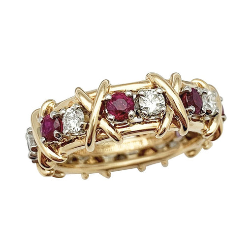 Bague 50 Bague Tiffany&Co. "Sixteen Stones", or jaune, platine, diamants et rubis. 58 Facettes 30402