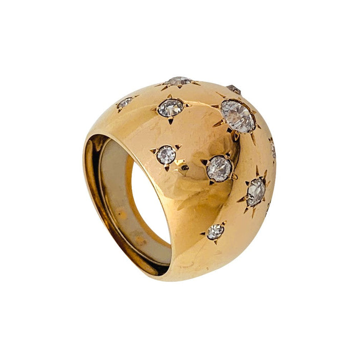 Dome ring in yellow gold and diamonds.