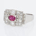 Ring 51 Art deco platinum ruby ​​diamond ring 58 Facettes 20-600-48