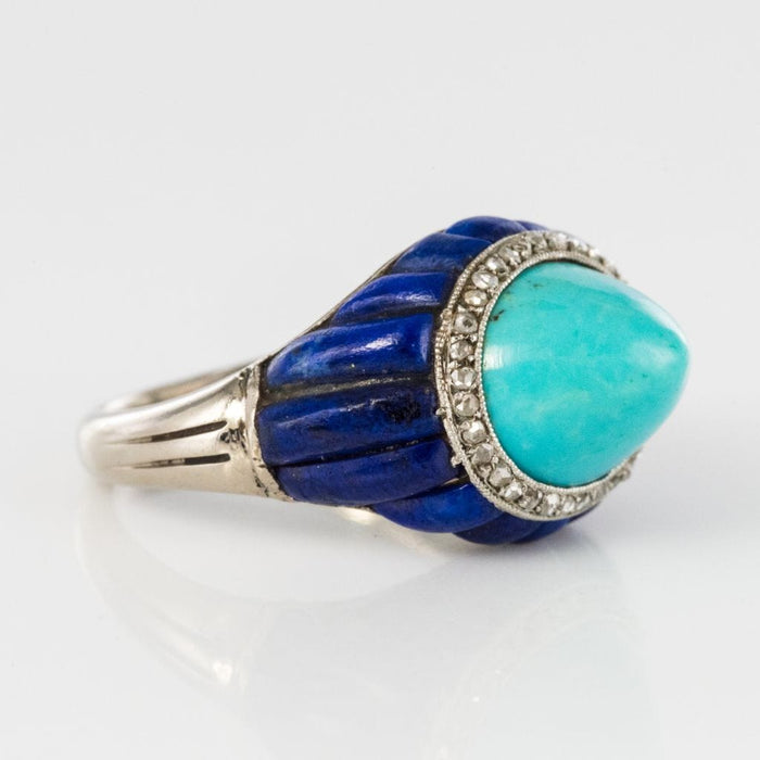 Bague 52 Bague art déco turquoise pain de sucre lapis lazuli diamants 58 Facettes 19-470-53