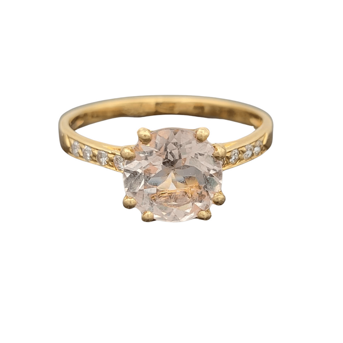 Bague 55 Bague solitaire en or avec morganite et saphirs incolores 58 Facettes