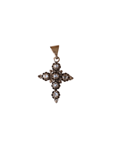 Pendentif Croix ancienne en or rose et diamants 58 Facettes