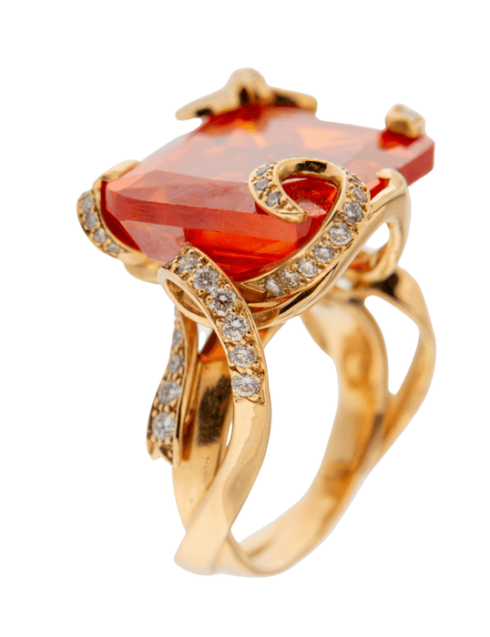 Ring 51 Pink gold ring, tangerine zirconium oxide and diamond pavé 58 Facettes