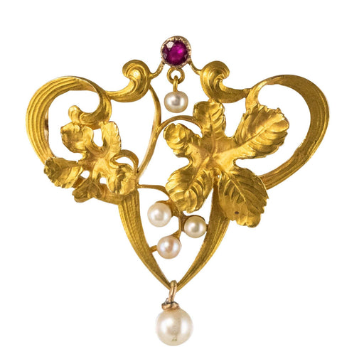 Broche Broche art nouveau rubis perles 58 Facettes 18-016A