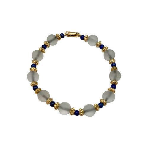 Bracelet Bracelet boules cristal de roche, lapis lazuli, intercalaires or jaune. 58 Facettes 30350