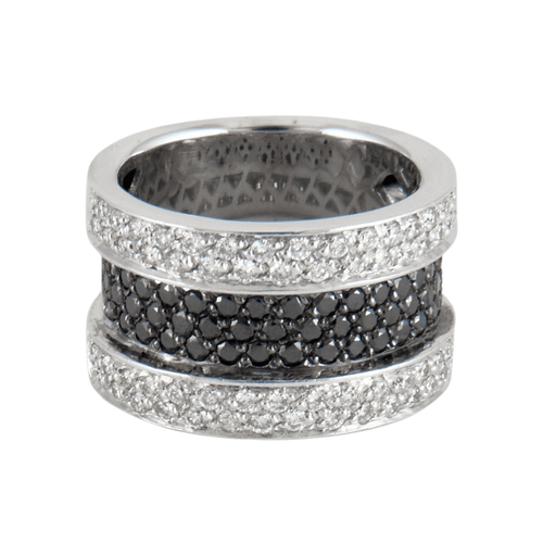 Bague 55 Bague en or gris, pavage diamants blanc et noir 58 Facettes