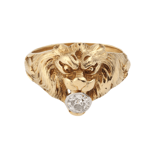 Bague Chevalière Lion diamant, or jaune 58 Facettes B356