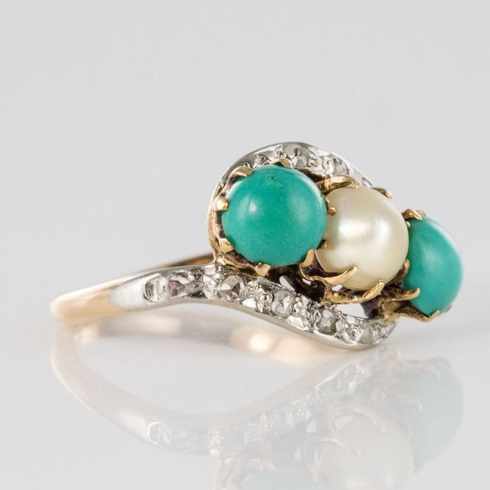 Bague 51 Bague turquoises, perle fine et diamants 58 Facettes 14-092-8206327-51